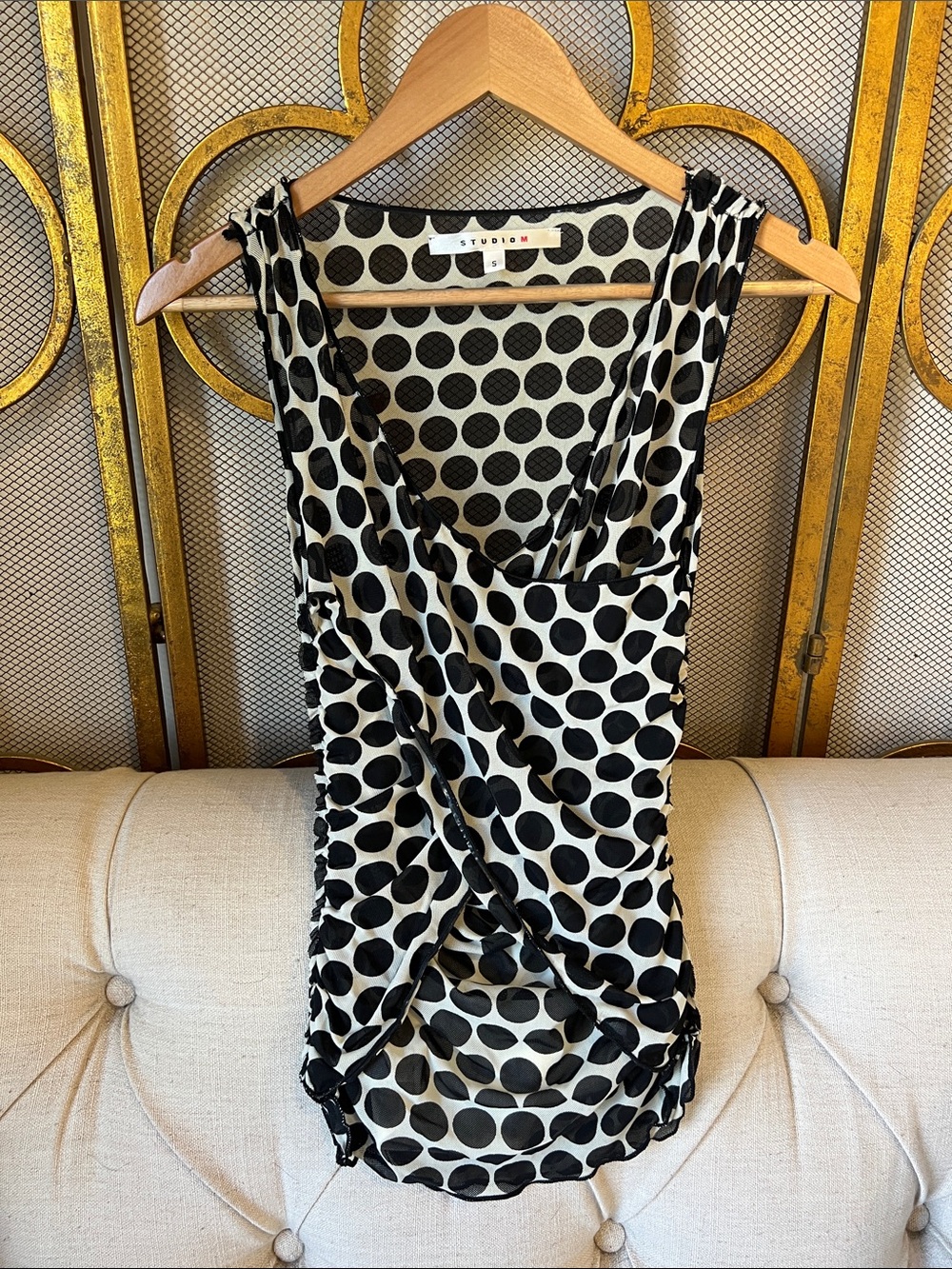 Studio M Black and White Polka Dot Sleeveless Wrap Tank